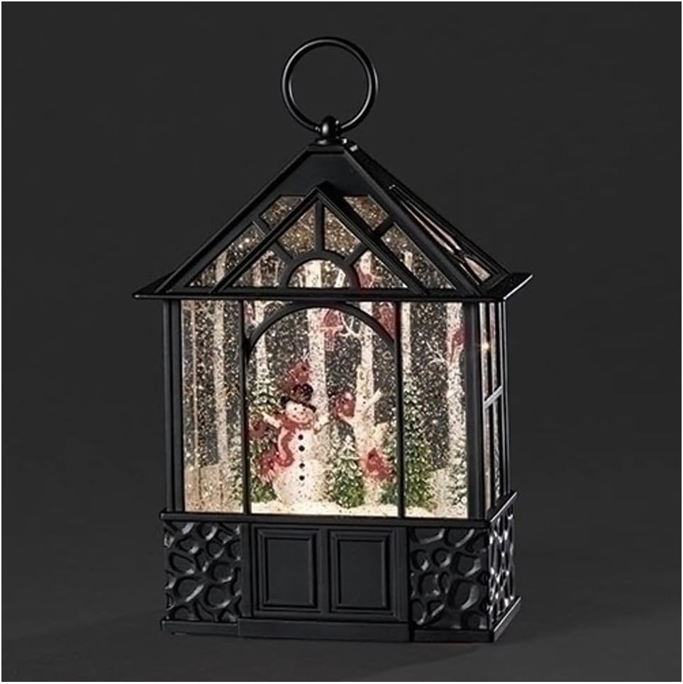 Roman Lighted Swirl Snowman and Cardinals Gazebo Snow Globe, 9.75-inch Height, Christmas Decoration