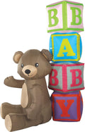 Beistle 6 FT Light-Up Jumbo Inflatable Bear & Blocks Baby Shower Decoration for Yard with LED Lights Blow Up