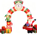 10FT Christmas Inflatable Arch with LED Lights, Candy Stripe Design, Countdown Clock, Santa, Elf & Gift