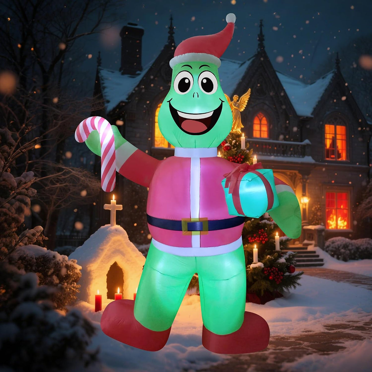 EEkiiqi 12FT Giant Christmas Inflatable Green Santa Monster Blow-up Yard Decor with LED Lights for Christmas