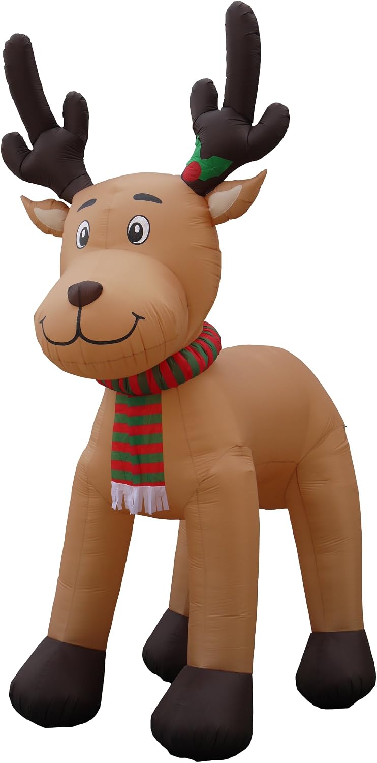 15 FT Tall Jumbo Christmas Inflatable Reindeer / Giant Outdoor Yard Blow-Up, Built-in Lights, Self-Inflating