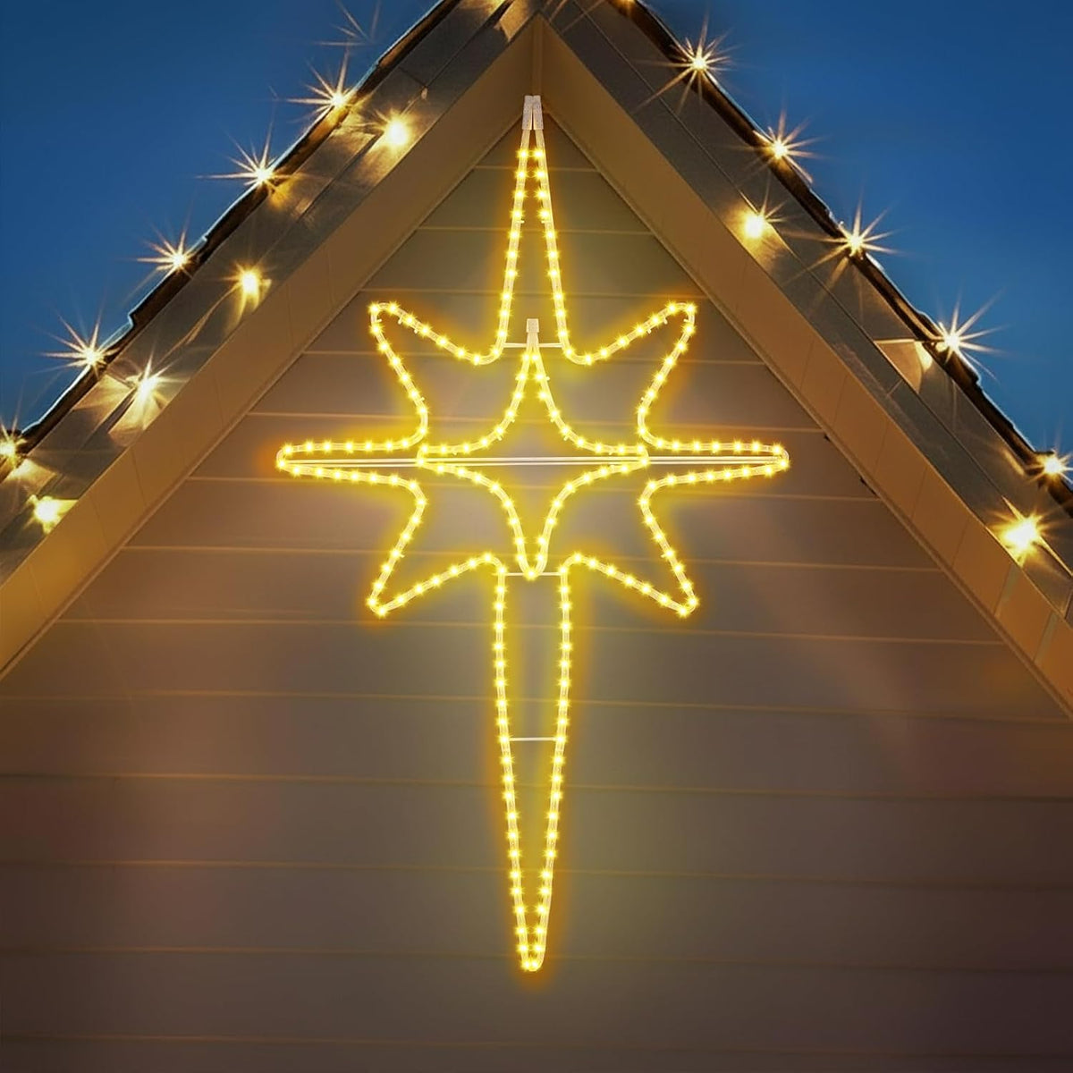 ROCEEI 48" Large LED Bethlehem Star Outdoor Christmas Light,Star,Warm White / Neon Silhouette for Hanging,