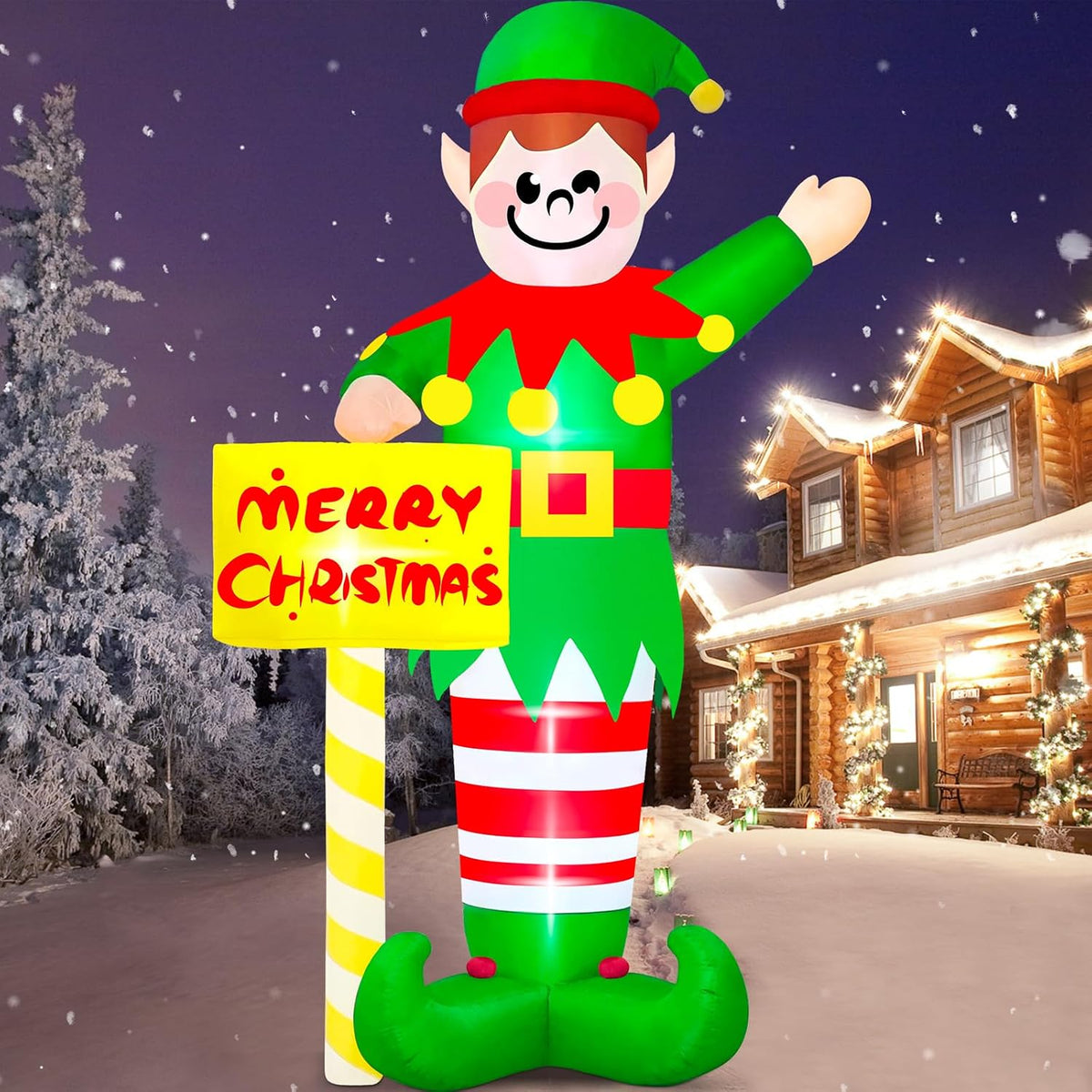 Danxilu 14 FT Giant Christmas Inflatables Elf Outdoor Decorations with LED / Huge Blow Up Elf with street