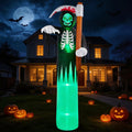 12‑FT Giant Halloween Inflatable Grim Reaper with Scythe for Yard Decor / Built‑in Green LED Lights, Hallow