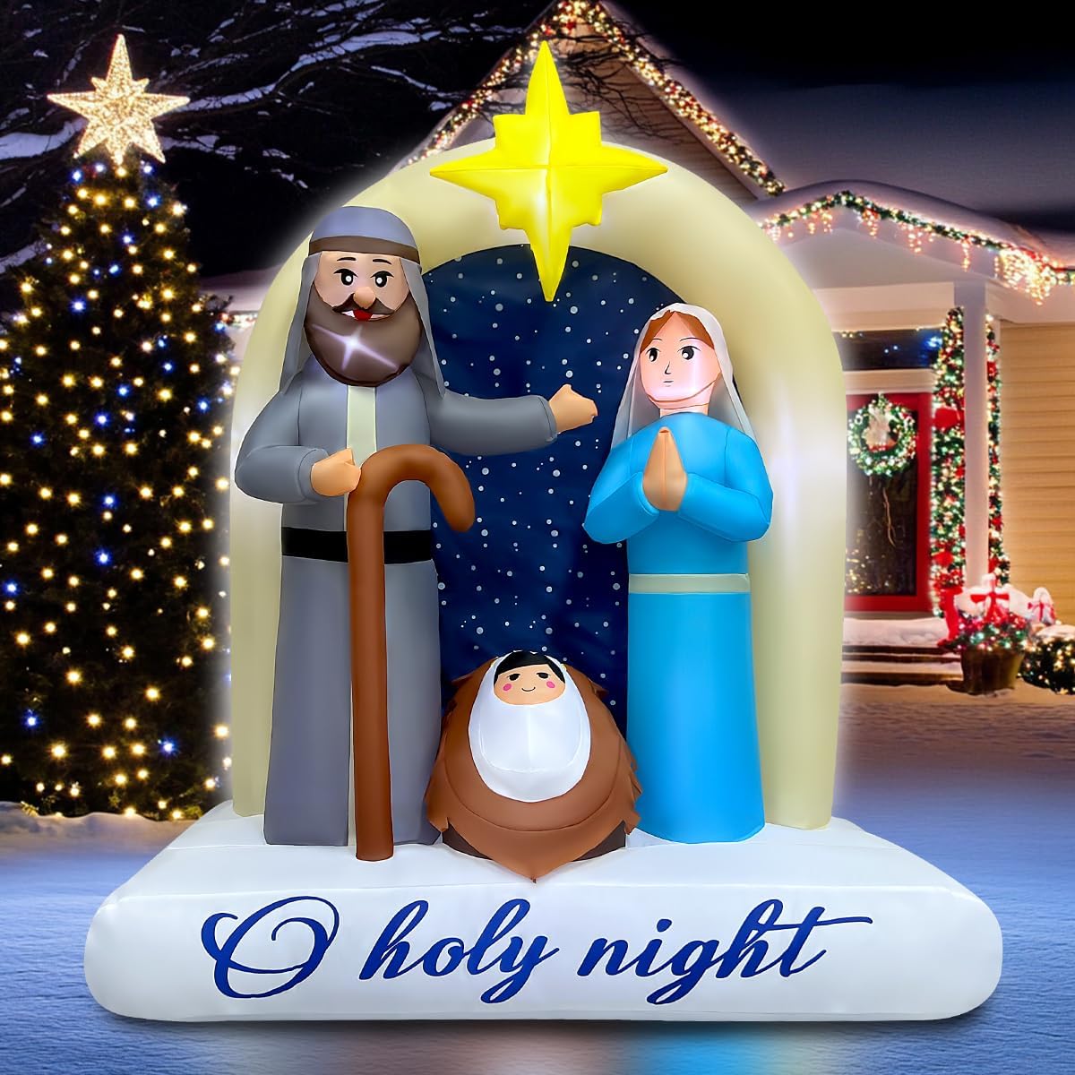 6ft Christmas Inflatables Nativity Scene Outdoor Decorations Built-in LED Lighted Blow Up Decoration Home