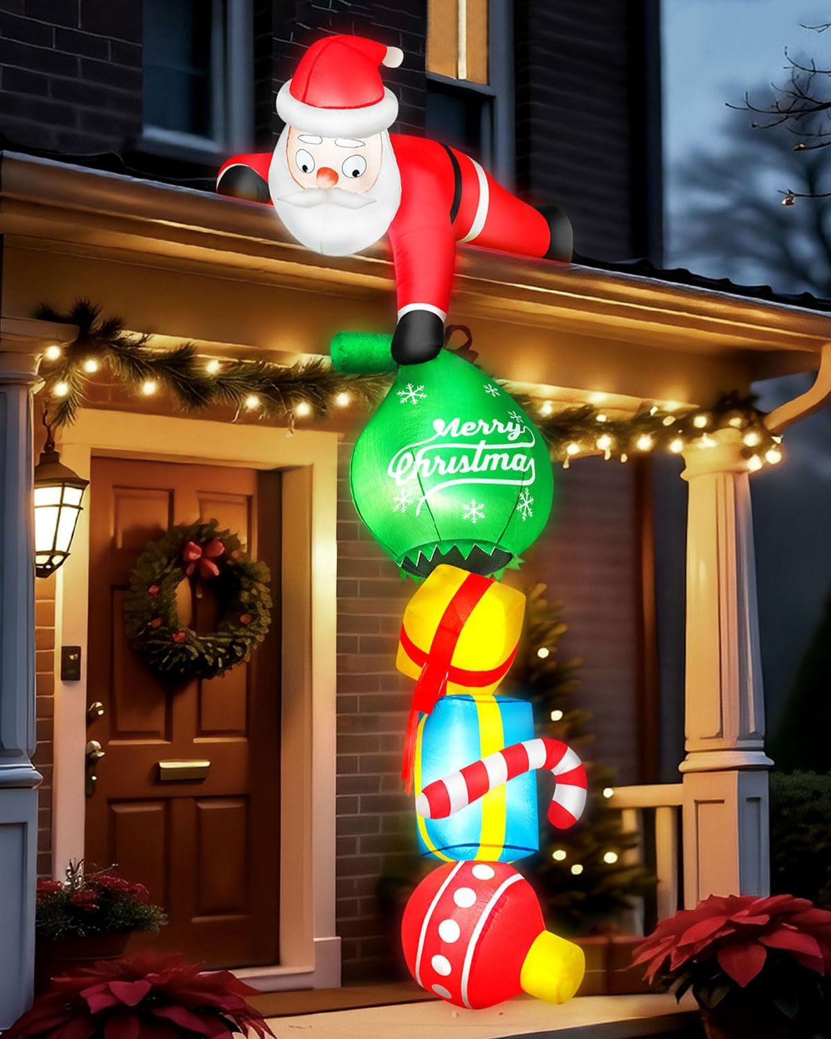 10FT Hanging Christmas Inflatable Outdoor Decoration Climbing Santa Pulling Gift Box Bag Funny Christmas Blow