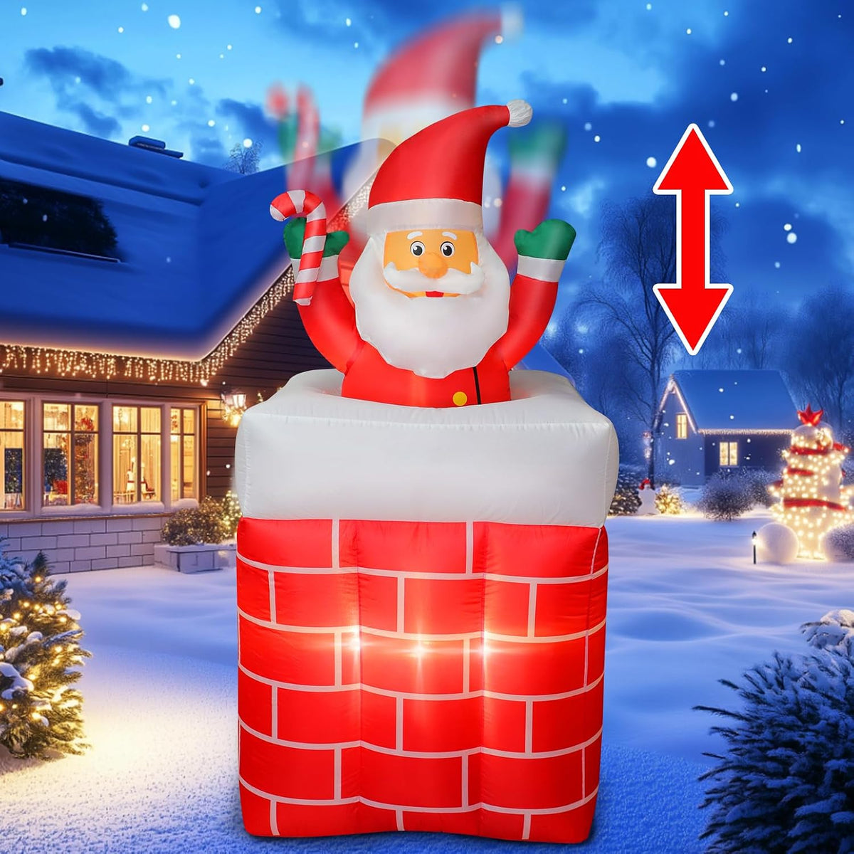 6 FT Christmas Inflatables Santa Claus Up and Down Chimney Decoration / Built-in LED Lights with Automatic