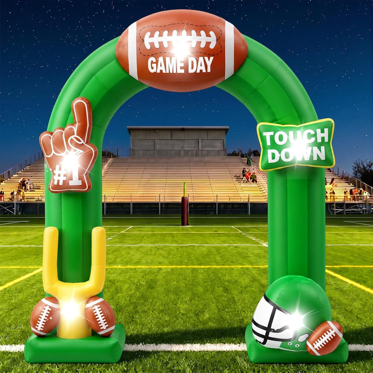 Hollowfly 8 ft Lighted Inflatable Football Arch, Game Day Yard Decorations / Brow up Football, Helmet and