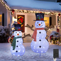 Juegoal Set of 2 Lighted Christmas Snowman Decorations, 3.5+2.3FT Outdoor Collapsible White Snowmen with LED