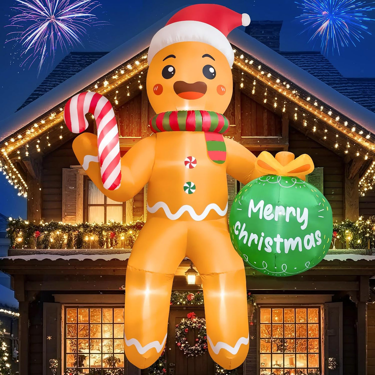 CORALMEE 11 FT Christmas Inflatables Gingerbread Man, Christmas Blow Up Yard Decorations with Built-in LEDs,