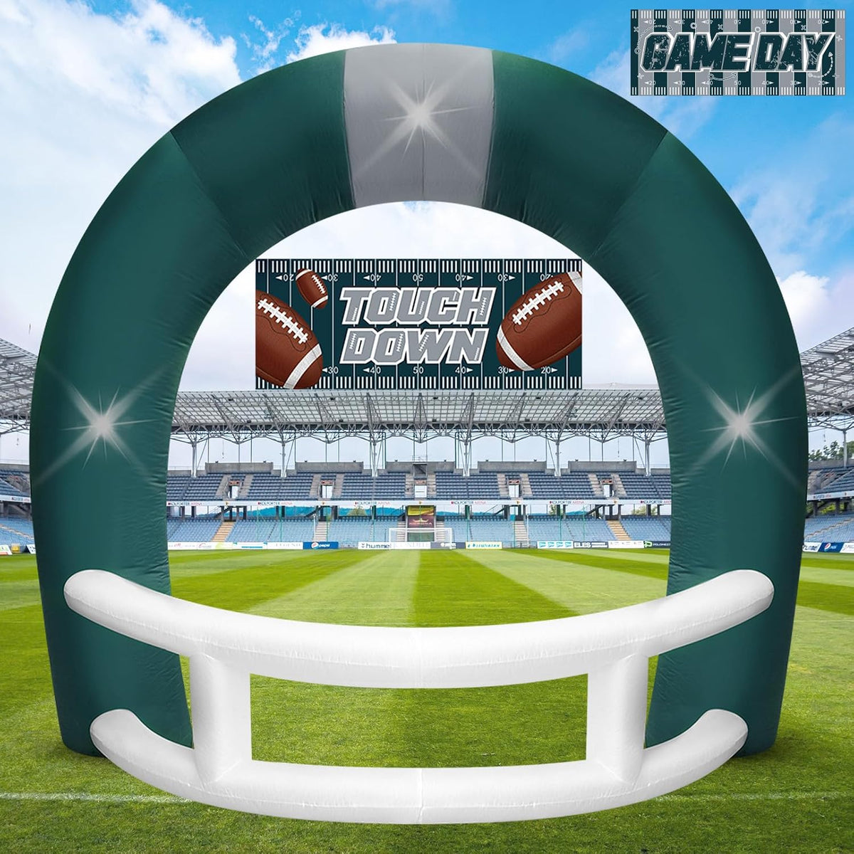 Eyourlife 8FT Green White Inflatable Football Helmet Arch with LED Lights / Giant Blow Up Football Helmet w