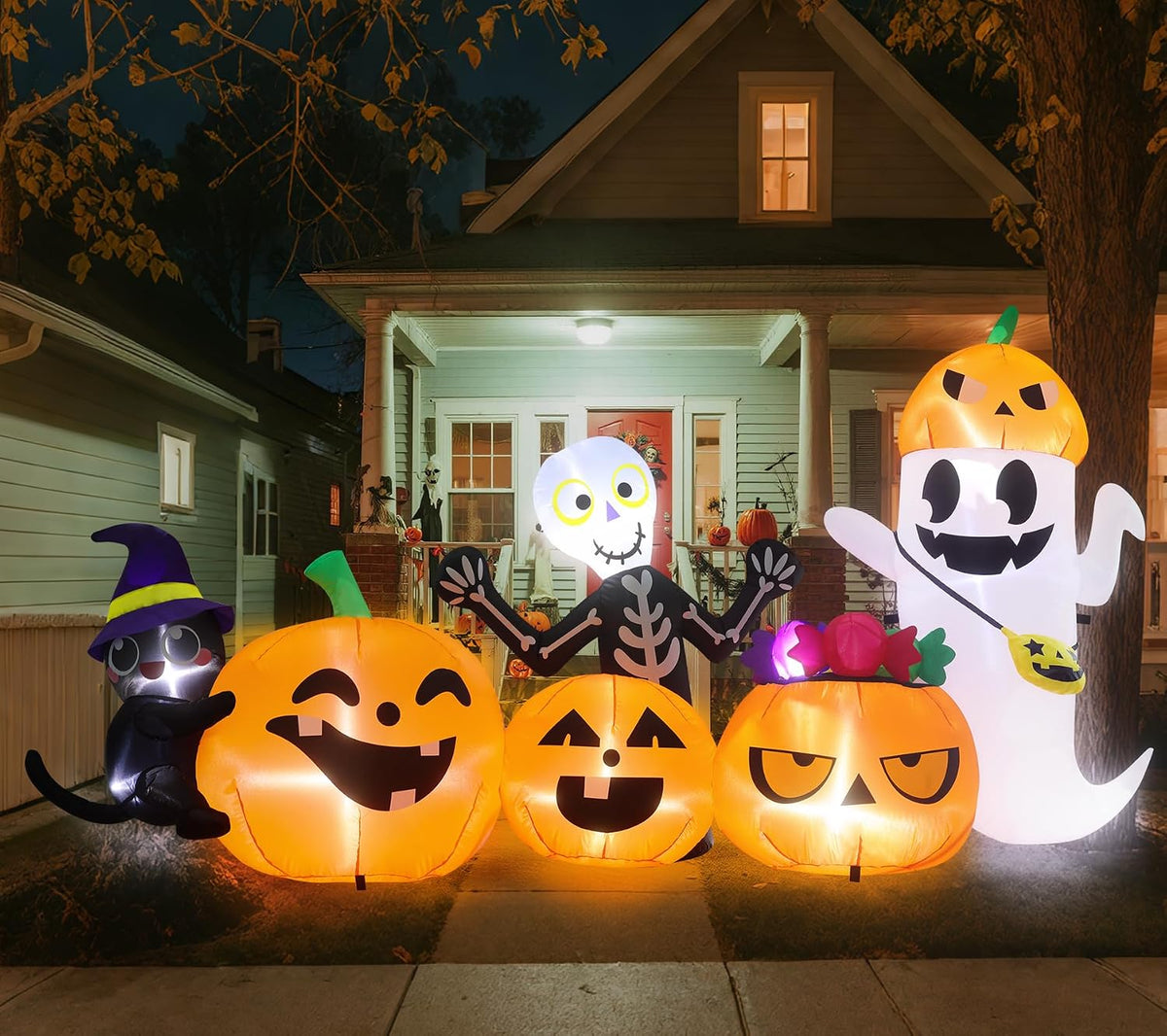 LOYO Halloween Inflatables Outdoor - 8.8 FT Halloween Blow Ups with Treat Bag & Four Character - Pumpkin,