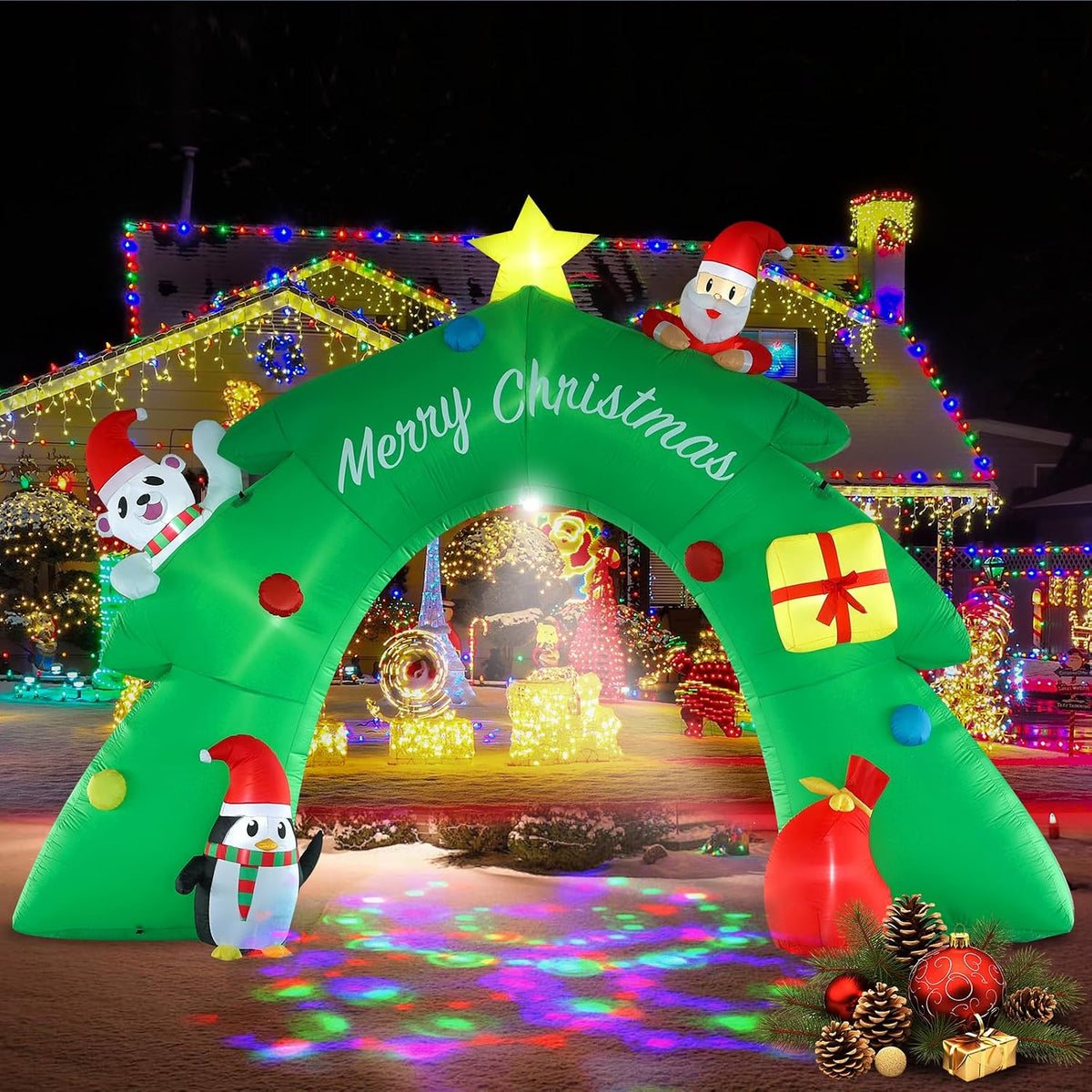 InfleasJoiy 16FT Christmas Tree Arch Inflatable Christmas Decoration with LED Lights and Kaleidoscope Light