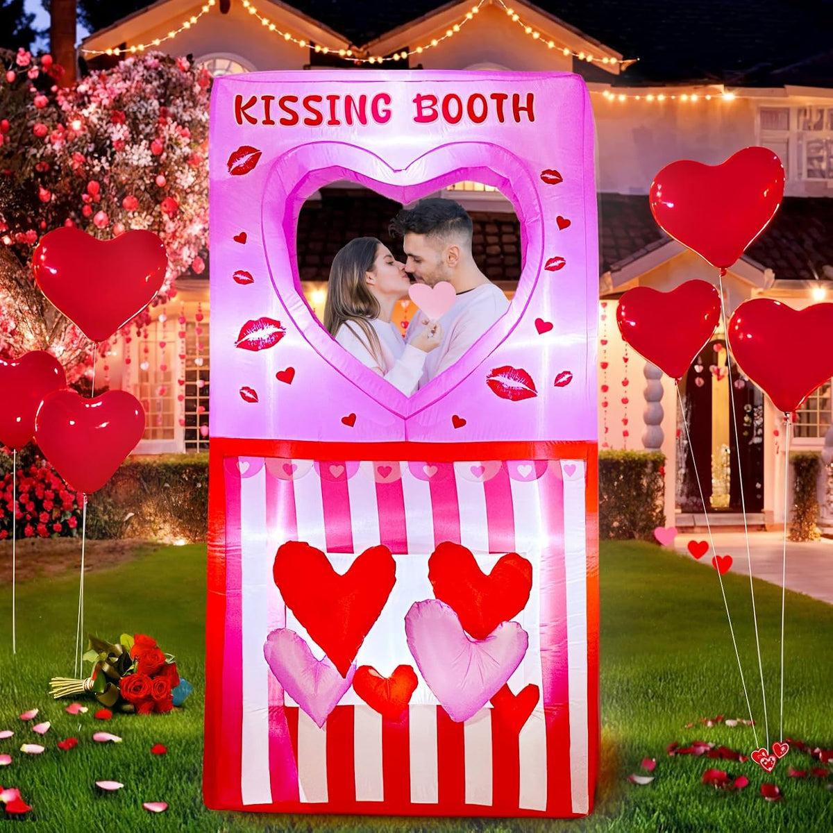 AerWo 7FT Valentines Day Inflatables Outdoor Decorations, Kissing Booth Valentine Blow Up Inflatable with