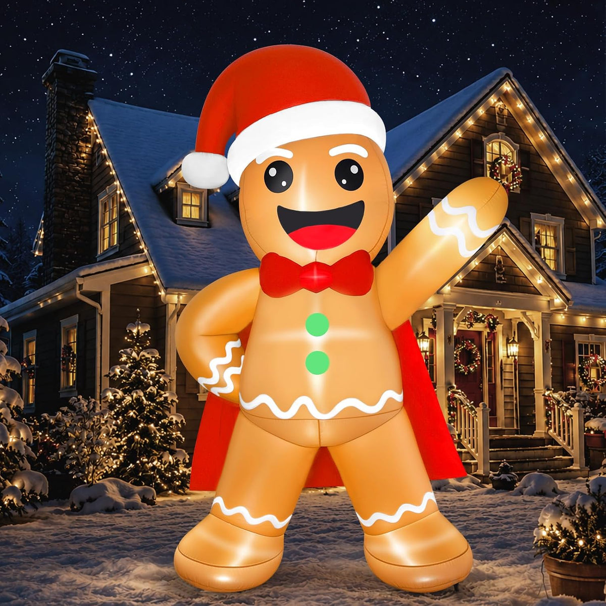 Joeyan 7.3FT Christmas Inflatables Gingerbread Man, Superhero Cape Gingerbread Inflatable Christmas Blow Up