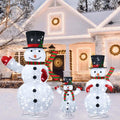 kemooie 3 Pcs 3D Lighted Christmas Snowman Decorations, 4FT+3FT+2FT Collapsible Snowman Outdoor Decorations