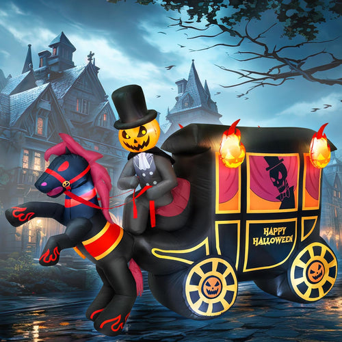 10 ft Inflatable Pumpkin-Head Horse Carriage