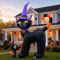 14FT Halloween Inflatable Black Cat with Witch Hat & Pumpkin Decor / Giant yard centerpiece, Bright LED glow,