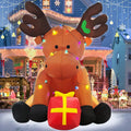 8 FT Christmas Inflatable Outdoor Decorations, Giant String Lights Reindeer Blow up Yard Decor with Red Gift