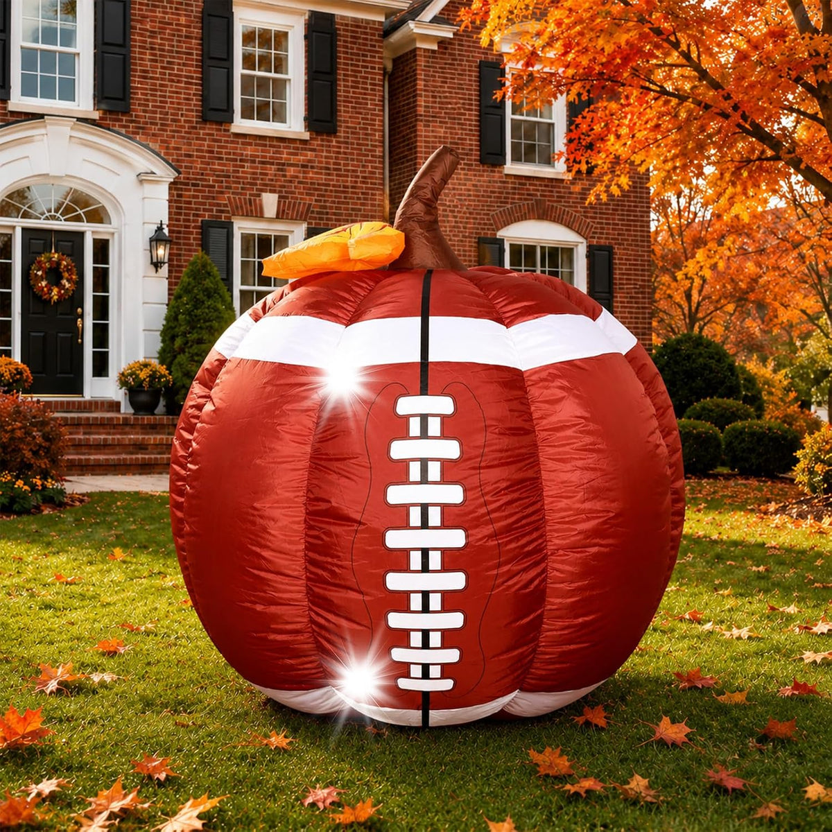 5FT Inflatable Football Pumpkin Decorations Fall Football Autumn Pumpkin Blow up Outdoor Yard Decor with