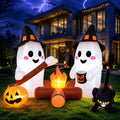 Halloween Inflatable Outdoor Decorations, Campfire Ghost Blow Up Yard Decor / 7FT Long Cute Ghost Campfire
