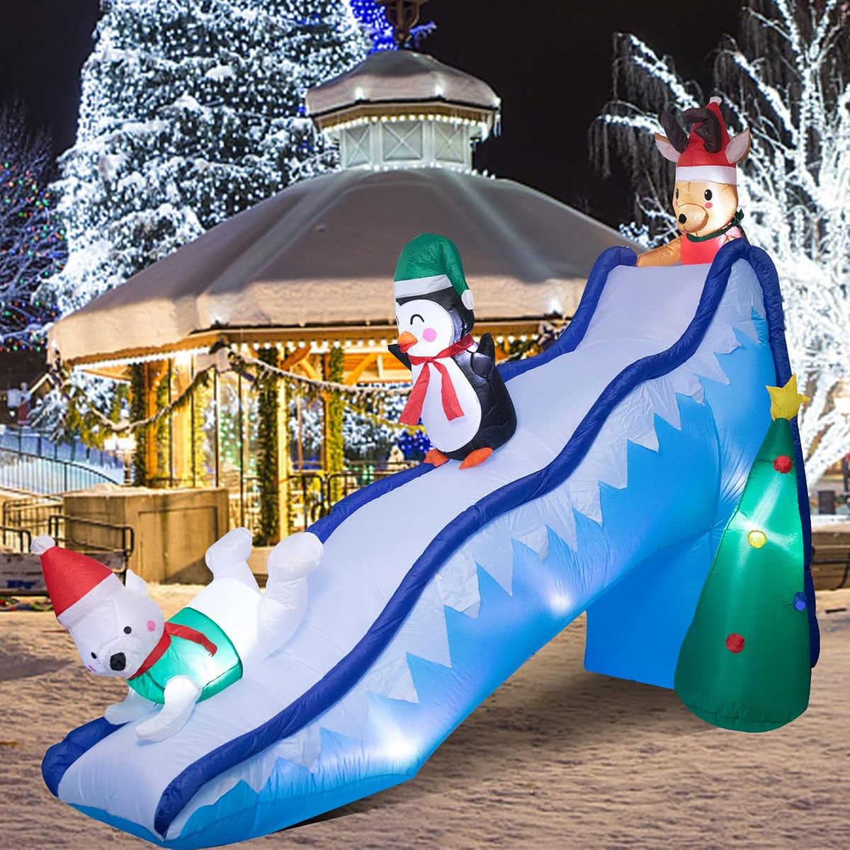 WONDER GARDEN 8.2FT Christmas Inflatable Outdoor Penguin Slide Yard Decor / Christmas Blow Up,Waterproof ,LED