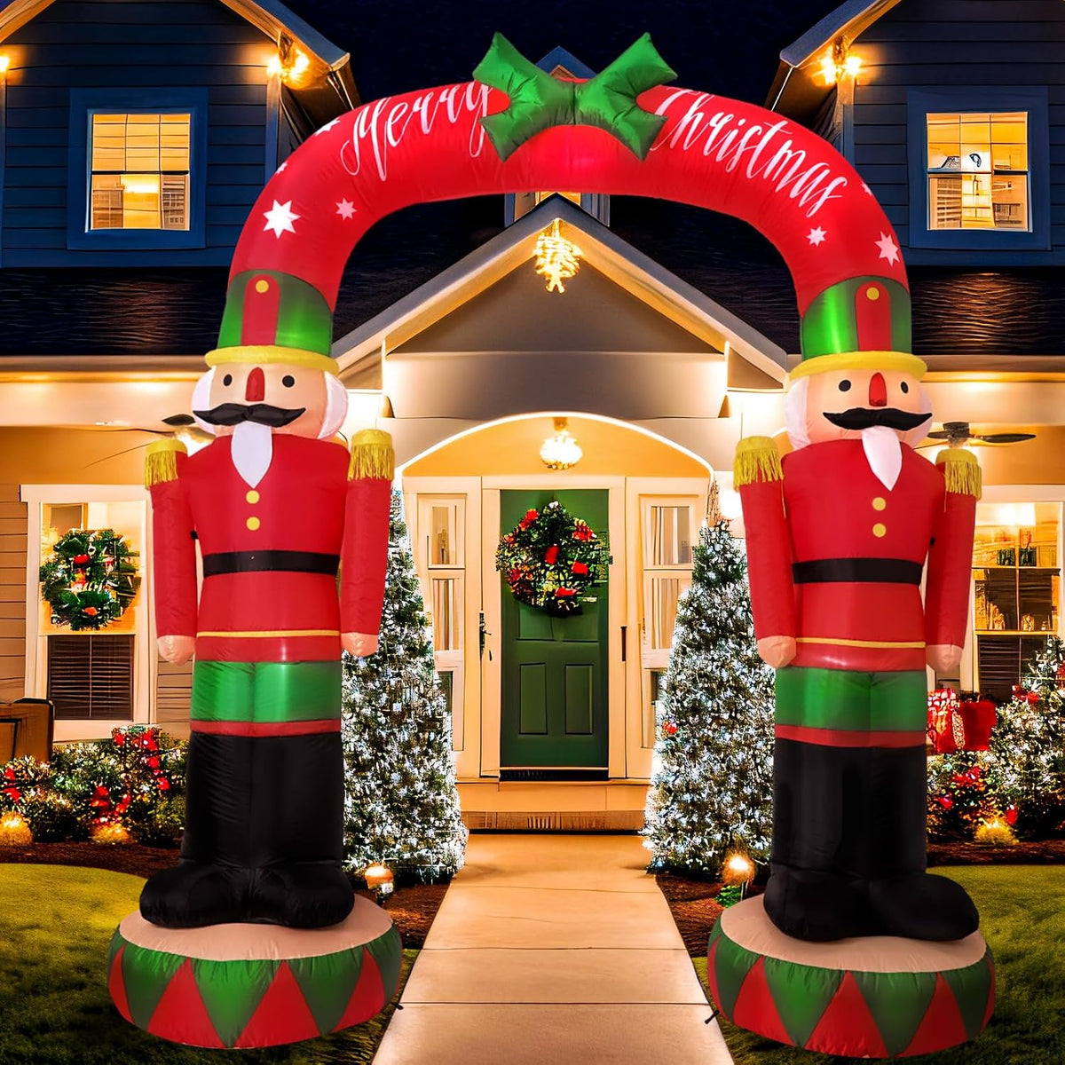 OurWarm 8FT Christmas Inflatables Outdoor Decorations, Large Nutcracker Soldier Archway Blow Up Yard