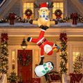 Joeyan 8FT Hanging Christmas Inflatable Outdoor Decoration, Climbing Santa with Reindeer & Penguin Roof