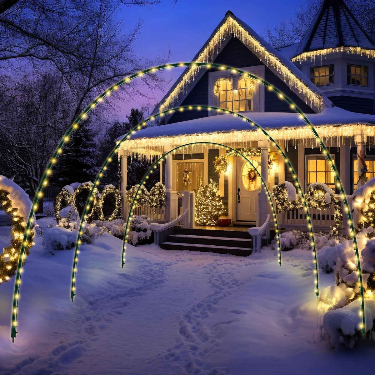 Geetery 3 Pack 10ft Christmas Archway Outdoor Light Arch 8 Mode, Warm White / LED Light Arch, Easy Assembly
