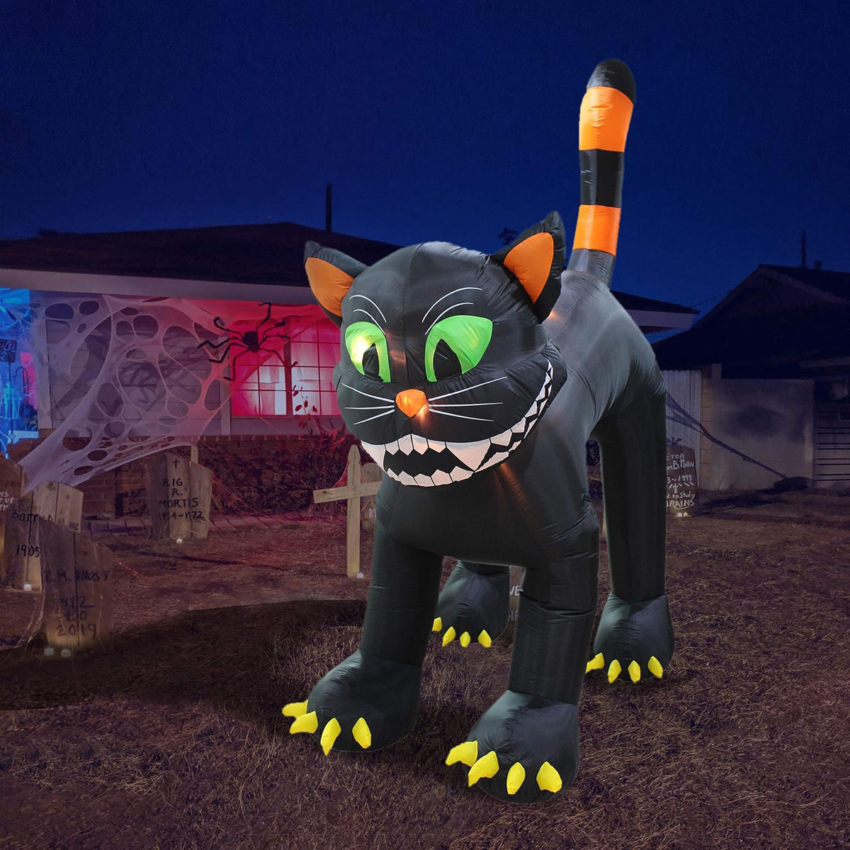 11 Foot Tall Animated Halloween Inflatable Black Cat / Lights, Outdoor Indoor, Blow up Lighted Yard Decor,